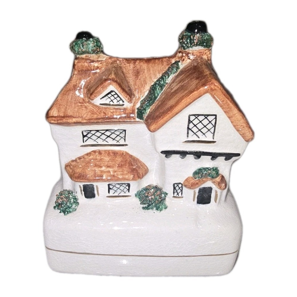 Antique STAFFORDSHIRE Pottery  England Coin Bank Cottage House  Cottagecore